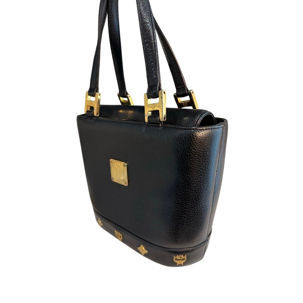 Vintage MCM Black Pebbled Leather Mini Tote Bag Gold Hardware - Picture 5 of 12